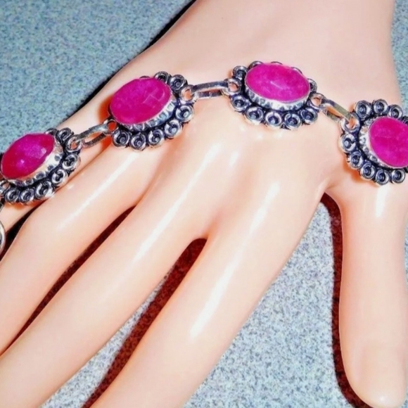 Natural Raw Cut Ruby 925 Silver Bracelet - Picture 2 of 5